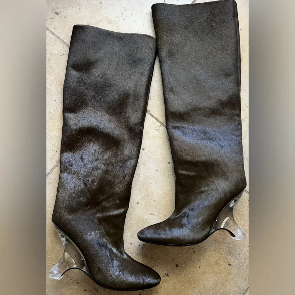 Jeffrey Campbell MODIFIED F CALF HAIR LUCITE Knee High Boots US 8.5 New $400 - Picture 5 of 10